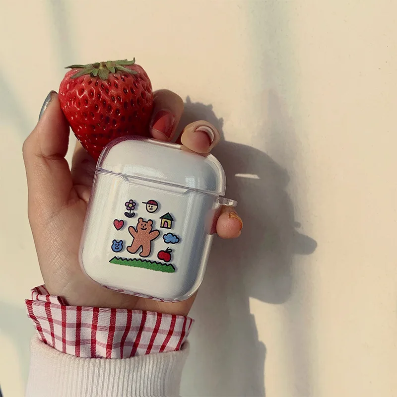 Case For AirPods 2 1 Case Cover Coque Wireless Bluetooth headphones Transparent PC Hard Cover On Air Pods Apple Funda Capa