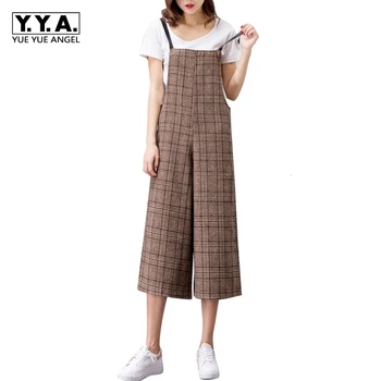

2020 New Arrival Jumpsuit Fashion Korean Plaid Suspenders Women Jumpsuit Slim Fit Ankle-Length Wide Leg Pants Womens Jumpsuit