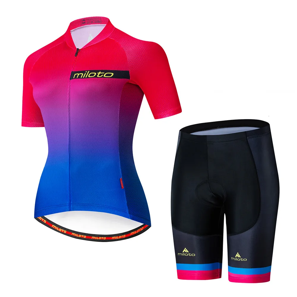 

Genuine Miloto Women's Short Sleeve Cycling Jersey with Bib Shorts Bike Breathable Sports Patterned Mountain Jersey Plus Size