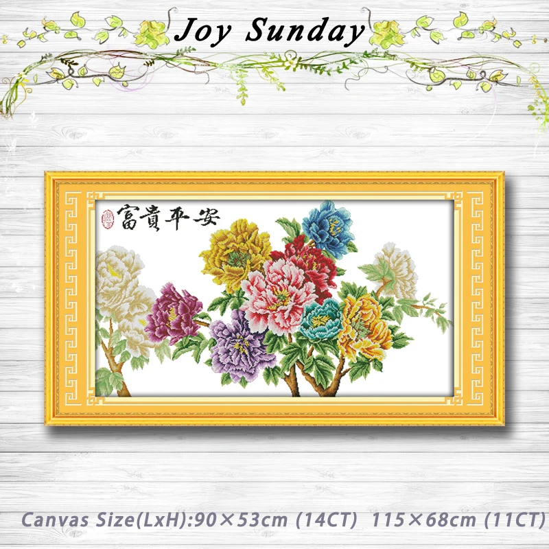 

Safety and wealth colourful peony Patterns Counted Cross Stitch 11CT 14CT Cross Stitch Sets Handmade Embroidery for Needlework