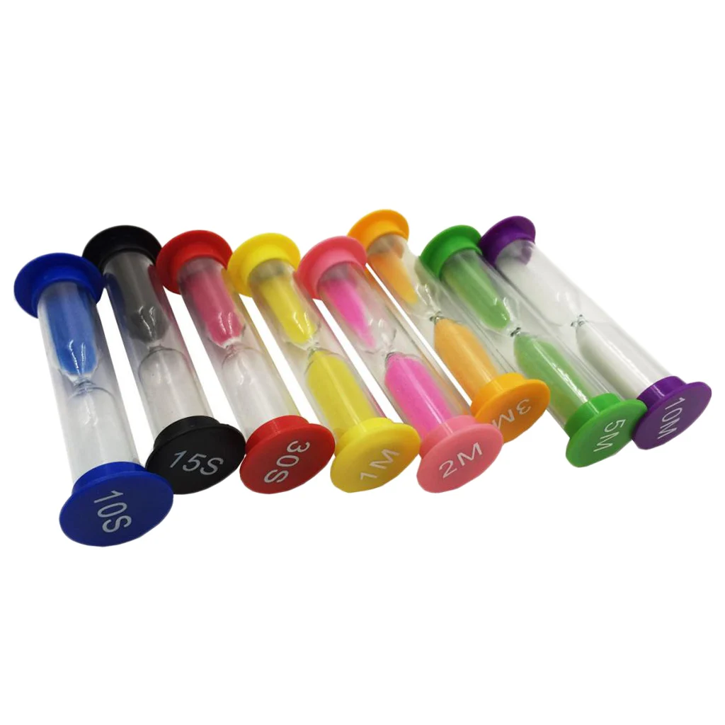8 Pack Sand Glass Clock Timer 10/ 15/ 30 Seconds & 1/ 2/ 3/ 5/ 10 Minutes Hourglass