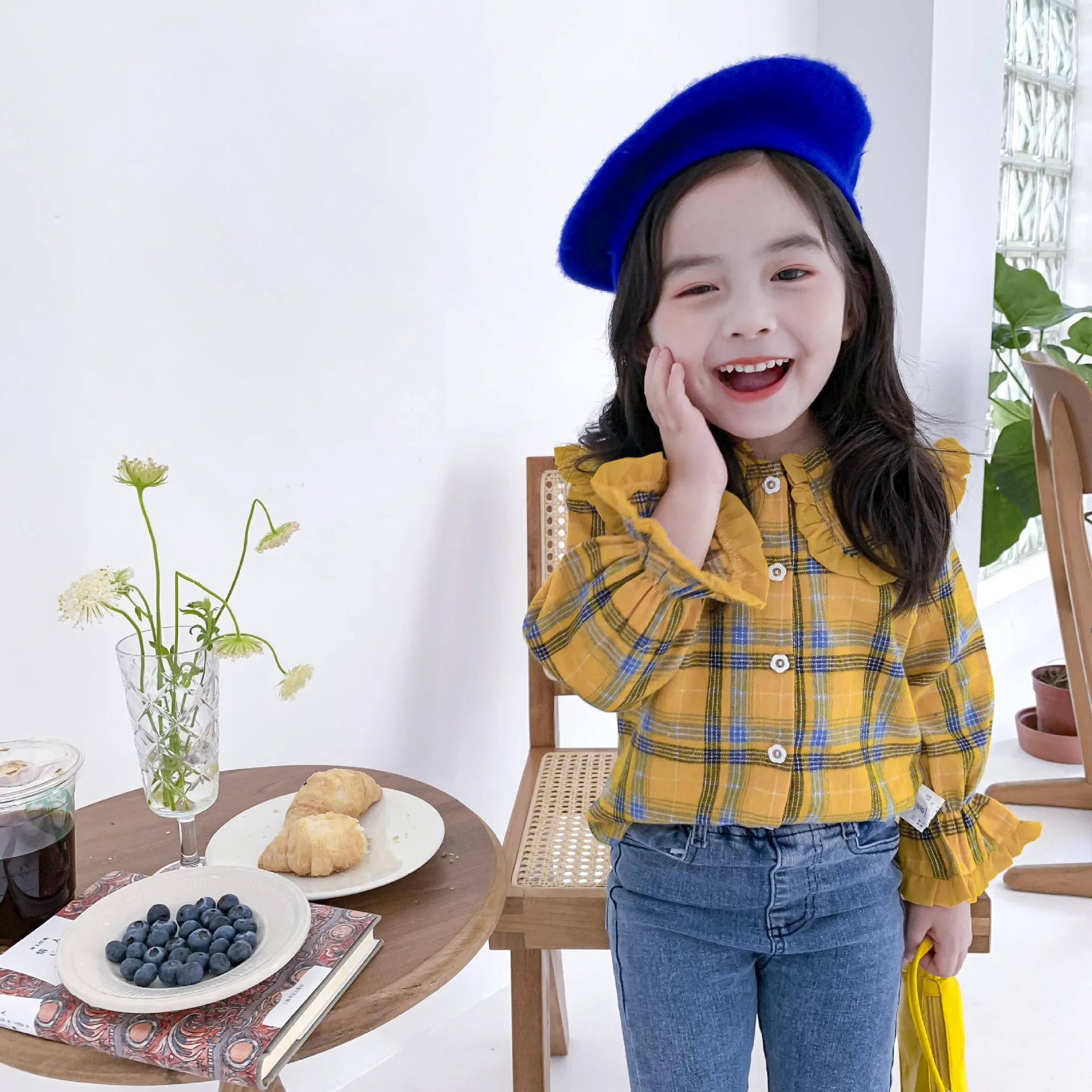 Toddler Girl Shirts Fashion Plaid Kids Shirt Girls Kid Clothing Autumn Long Sleeve Lotus Leaf