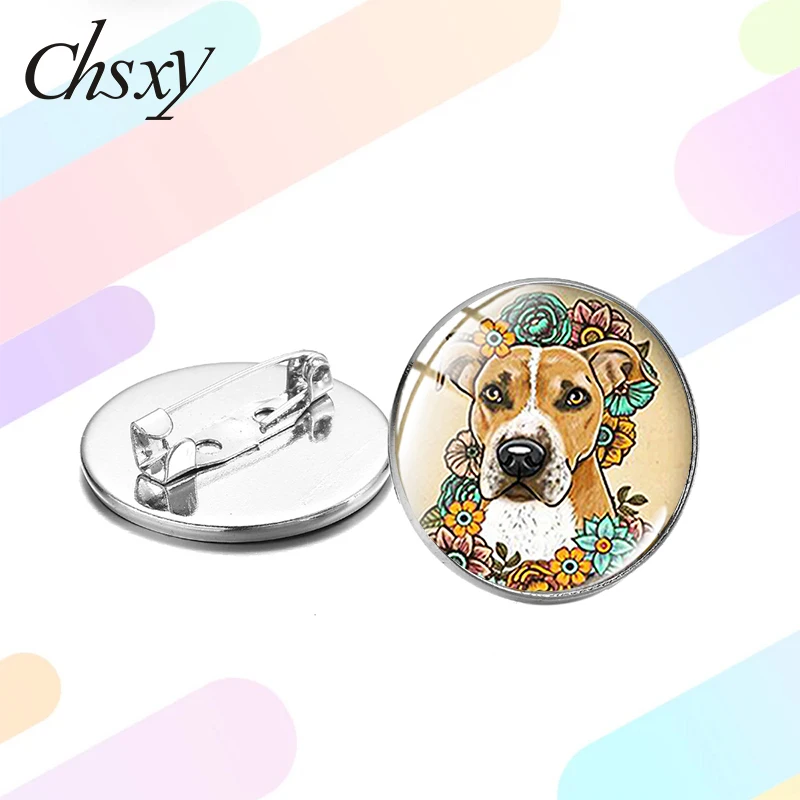CHSXY Fashion Lovely DOG Badge Dog Art Photo Glass Dome Button Brooch Pins Bronze Silver Color Lapel Pin Clothes Hat Decoration | Украшения