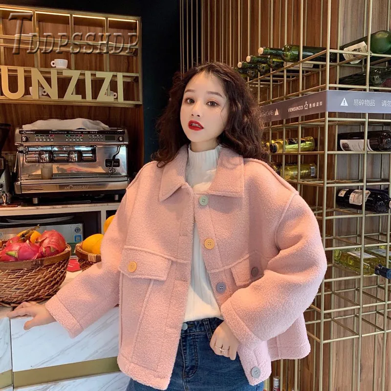Winter New Korean Loose Women Coat Thick Preppy Style Imitation Lambswool Fashion Female Outwear
