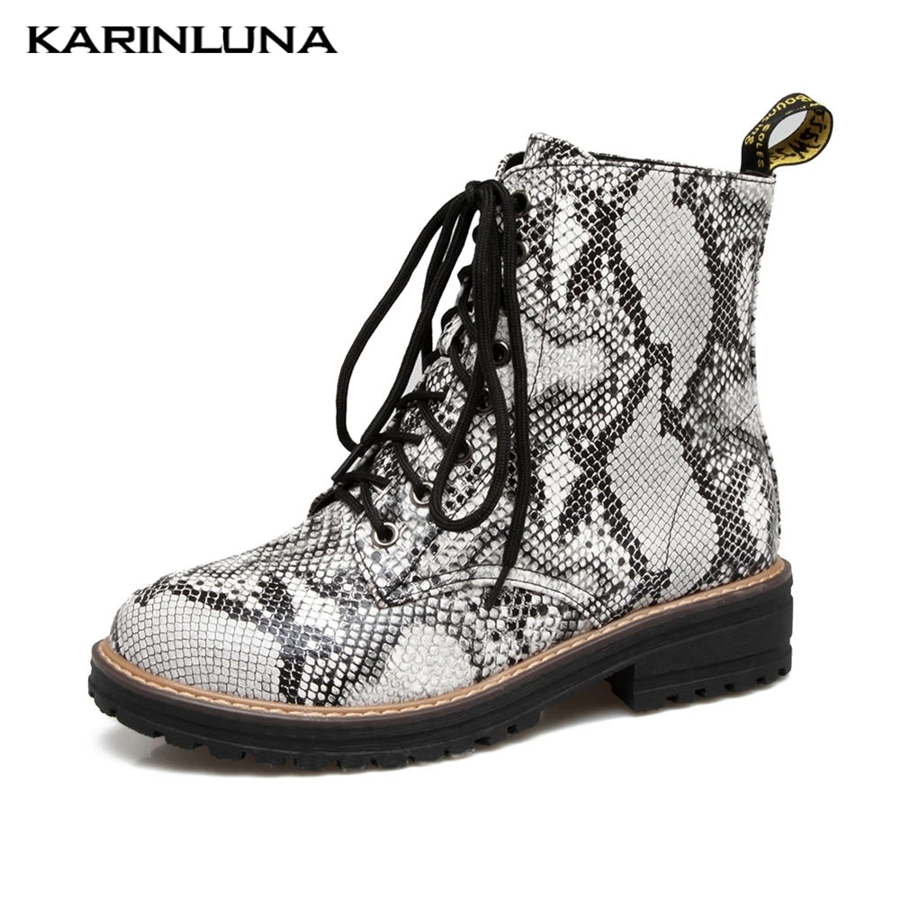 

Karinluna Plus Size 43 Snake Veins Square Heel Shoelaces Boots Women Shoes Fashion Street Youthful Shoes Woman Boots