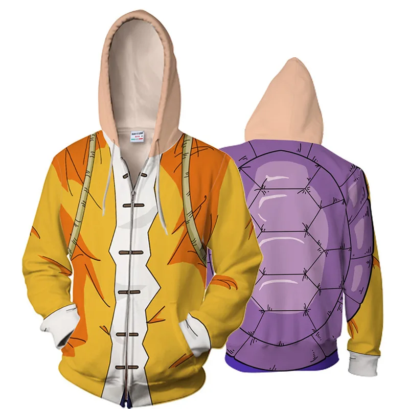 Dragon Ball Мастер Роши Каме Сенн толстовки костюмы для косплея 3D печатных молнии Толстовка мультфильм с капюшоном свитер куртки