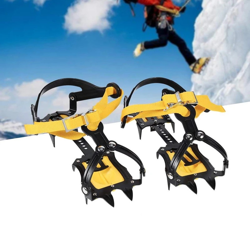 10 Teeth Crampons Mountaineering Cleats, Stainless Steel Snow Grips Crampons with Storage Bag Hexagonal Wrench Traction Spikes