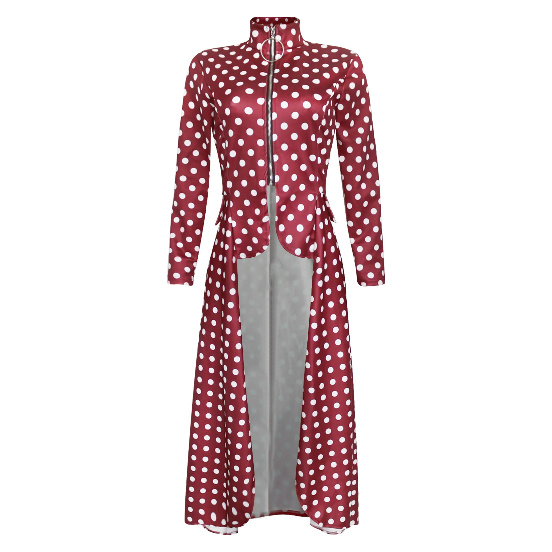 Spring And Summer New Style Hot Selling Long Sleeve High Collar Slim Fit Zipper Long Skirts Fake Pocket Irregular Dress