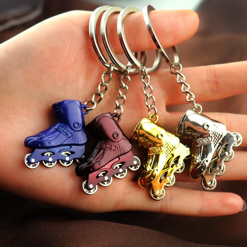 

Novelty Simulation Rollerable Inline Skates SEBA Key Chain for Skating Accessories with Wheel Rotating, Stainless Steel Toy Gift