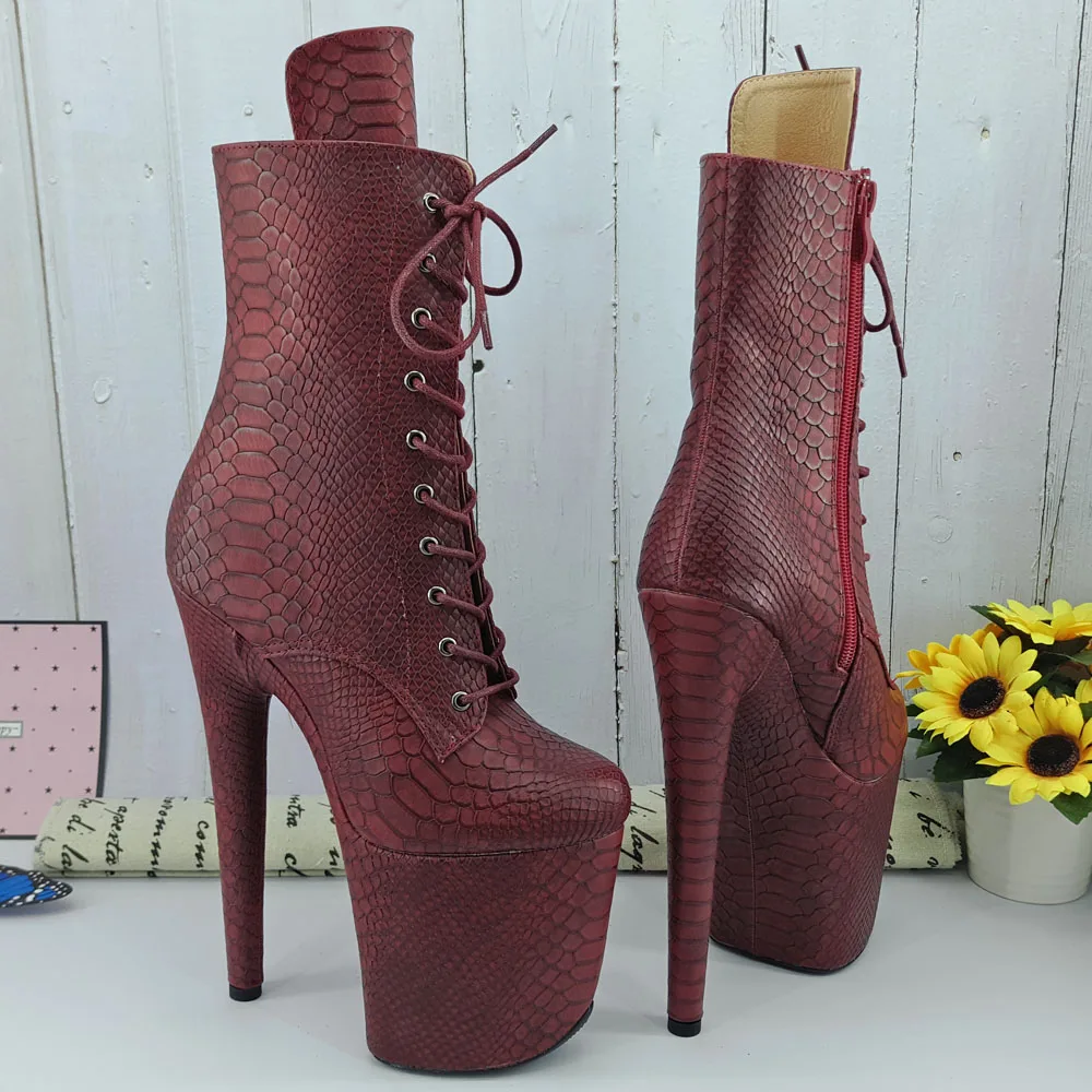 Ceny Leecabe bordowy wąż PU 20 CM 8 cali Pole buty do tańca szpilki buty na platformie zamknięte toe buty do tańca na rurze