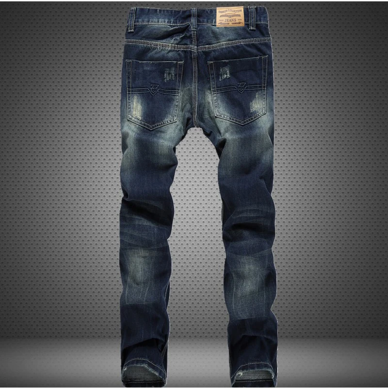 Мужские джинсы, модные джинсы с дырками, четыре сезона, прямые брюки, ностальгические потертые джинсы, мужские брюки