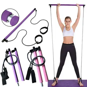 

Portable Pilates Bar Kit Resistance Band Yoga Pilates Stick Yoga Exercise Bar Foot Loop for Yoga Stretch Sculpt Twisting Sit-Up