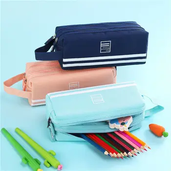 

Large capacity School Pencil Cases Bag Canvas Double Zipper Pen Case Student School Supplies пенал Stationery Storage Bag 05176