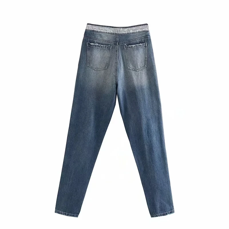 Увядшие высокие уличные однобортные прямые джинсы для мамы женские джинсы с высокой талией рваные джинсы для женщин в стиле бойфренд