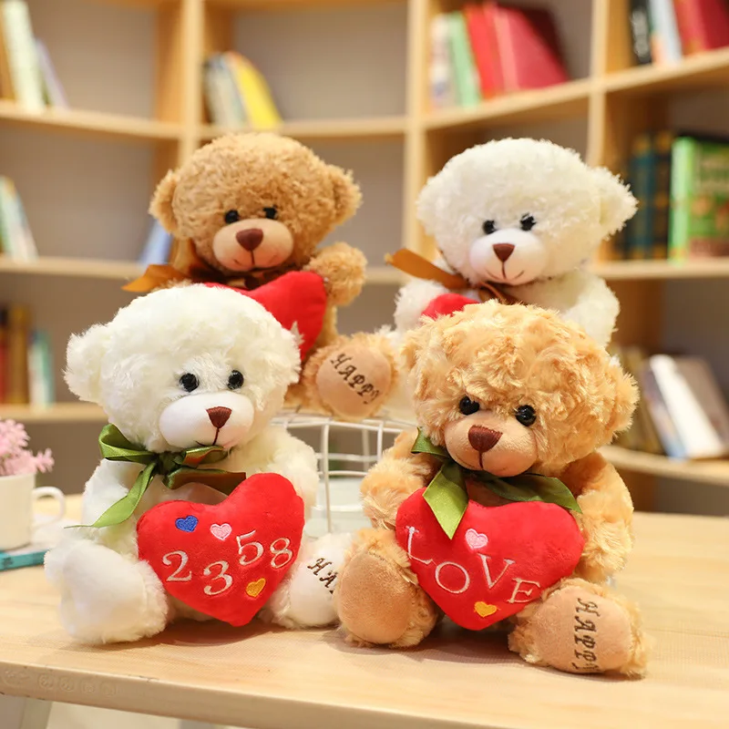 Lovely Holding Heart Sweater Teddy Bear Plush Toys For New Year Stuffed Bear with Heart Doll Girls Valentine's Gift Kids Baby