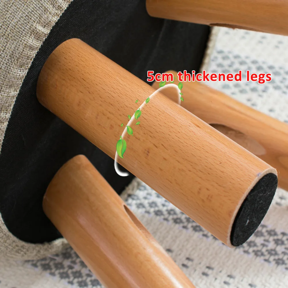 Round Fabric Creative Solid Wood Thickened Footstool Padded Foot Rest Folding Storage Seat Stool with Removable Cover