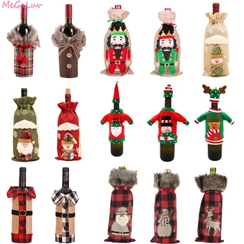 

1PC Christmas Red Wine Bottle Cover Sweater Linen Santa Claus Champagne Bottle Cover Christmas New Year Decoration For Home