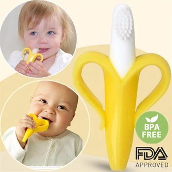 

Teether Toys Toddle Safe Banana Teething Ring Silicone Chew Dental Care Toothbrush Nursing Beads Gift For Infant