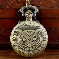 Ретро Бронзовый Сова лица кварцевые цепочки для карманных часов под старину Мужская подвеска часы с ожерельем подарок