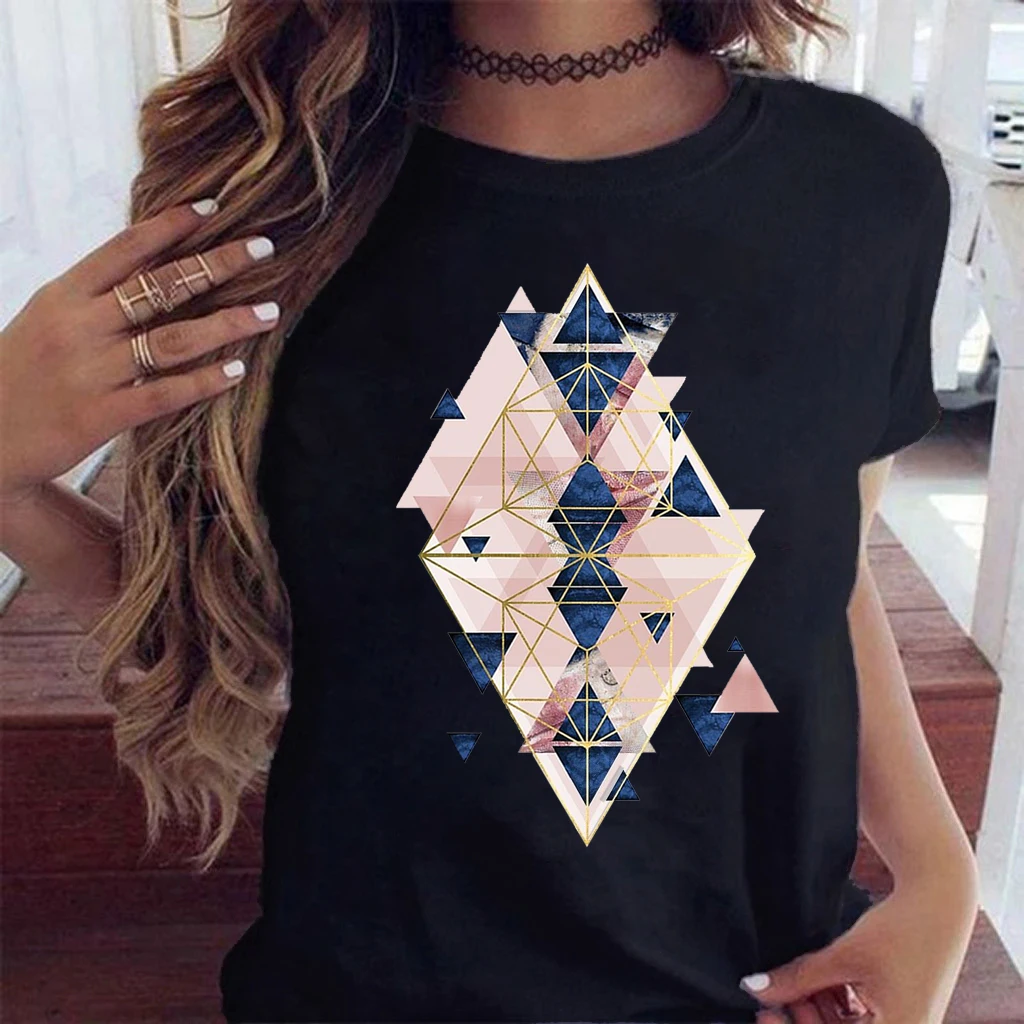 

Harajuku 90s Vintage Black Tshirt Fashion Women Clothes Summer Female T-shirt Geometry Printed T Shirt O-Neck Tops