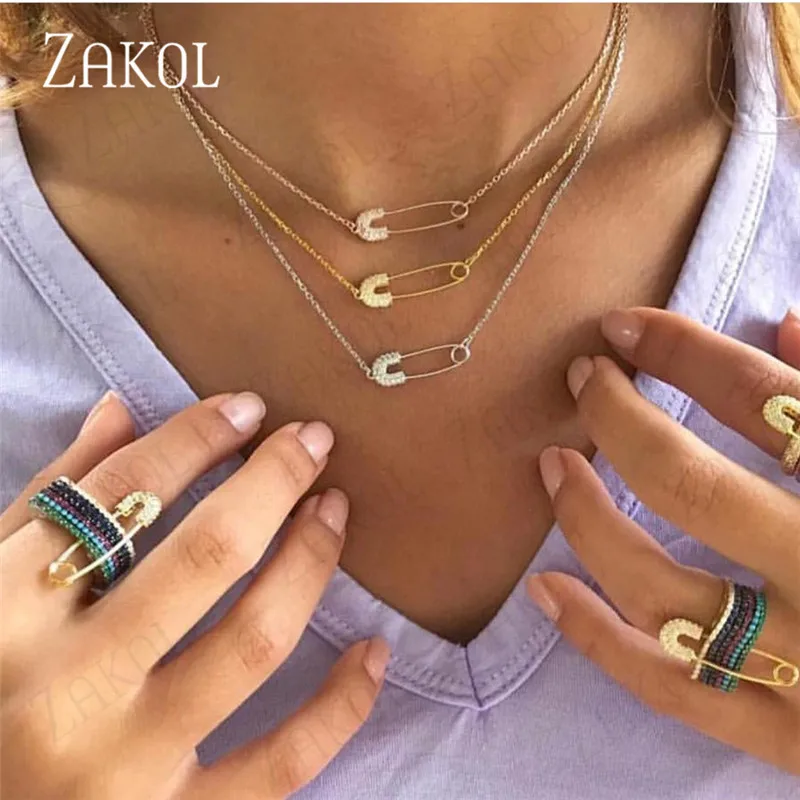 ZAKOL изысканный кубический цирконий булавка квадратная мода простой кулон для