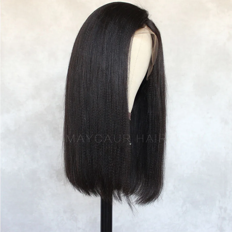 Maycaur Hair Lace Front Wigs Yaki Straight Hair Wigs Synthetic Heat Resistant Short Bob Wigs with Baby Hair for Black Women (5)