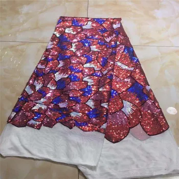 

African sequins Lace Fabric High Quality red French Tulle Lace Fabric 2019 Nigerian Laces Guipure Embroidery Fabric For Wedding
