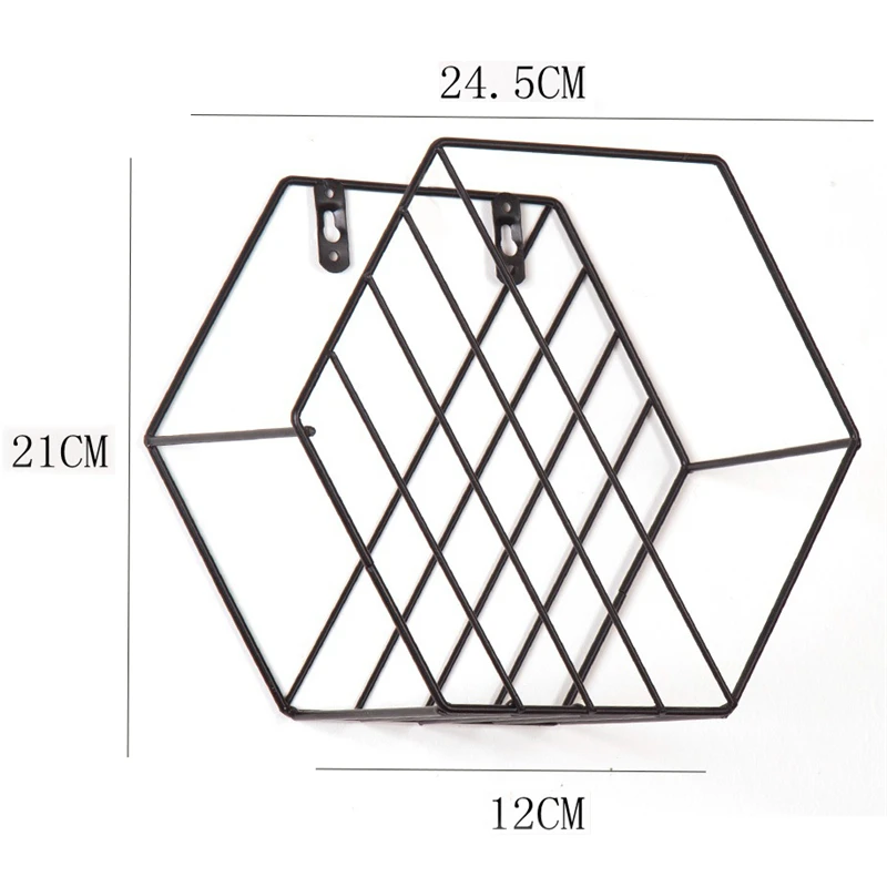 Нордическая железная шестиугольная сетка настенная полка комбинированная подвесная геометрическая фигура украшение дома держатель для хранения в горшках 1 шт - Цвет: black