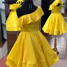 Mbcullyd Сексуальное желтое платье на одно плечо для выпускного вечера Короткое мини платье для выпускного вечера Недорогое Платье до 50 vestido de formatura