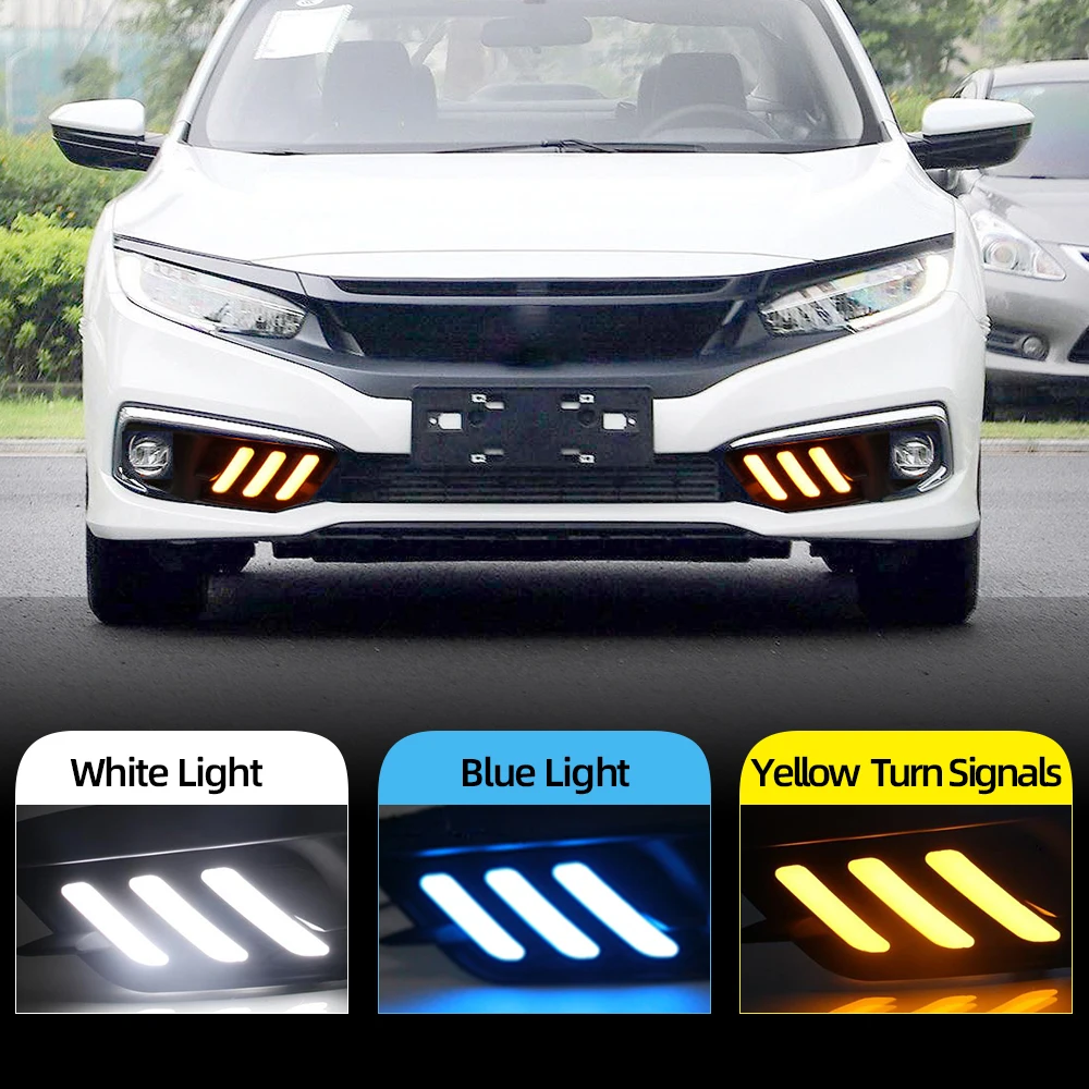 1 пара для Honda Civic 10th сигнал поворота автомобиля светодиодный DRL дневные ходовые огни аксессуары с отверстием противотуманной фары