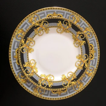 

Black and Gold Porcelain Plates Dinner Serving Ceramic Dishes Food Tray Tableware Bone China Kitchen New Home Decor Luxury Gifts