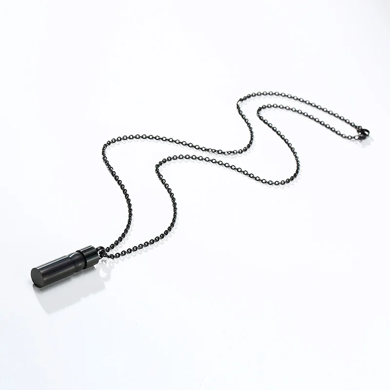 CYLINDRICAL URN MEN NECKLACE FOR ASHES STAINLESS STEEL BLACK CYLINDER-SHAPED PENDANT MEMORIAL JEWELRY