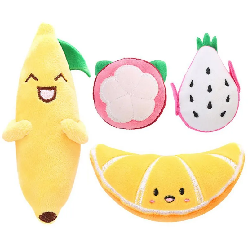 Pet Cute Fruit Shape Plush Toy Cat Chews Teeth Cleans Orange / Mangosteen Dragon Banana 1 | Дом и сад