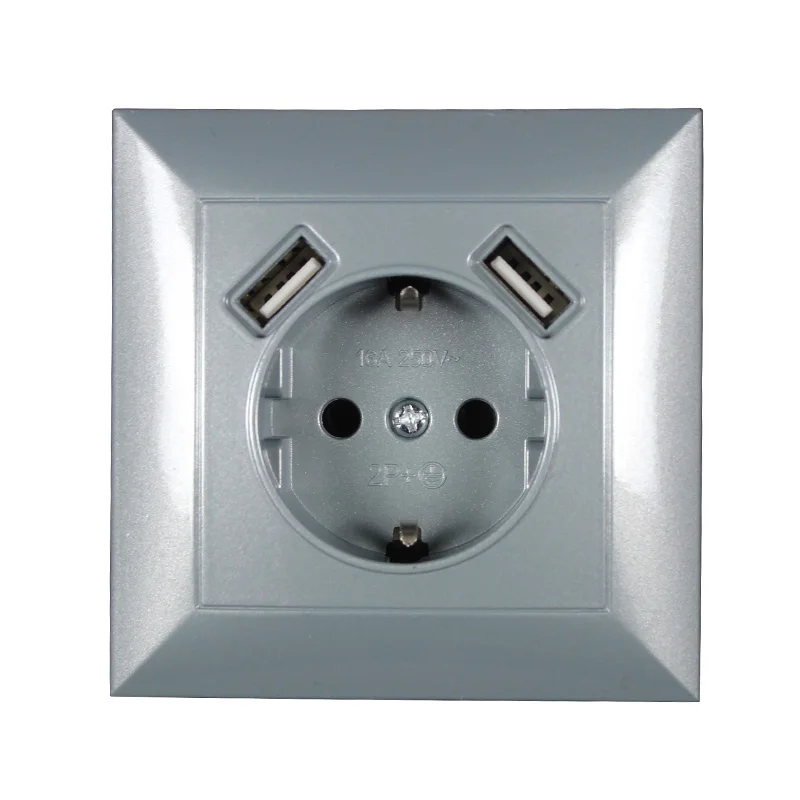 

USB Wall Socket Free shipping Double USB Port 5V 2A Usb enchufes para pared prise high quality usb murale GREY color V2-01H