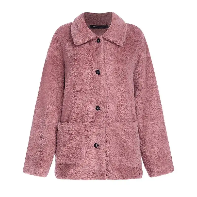 Fashion Women Winter Coats Celmia Faux Fur Coat Long Sleeve Fluffy Jackets Casual Pockets Fleece Outerwear Oversized S-5XL - Цвет: Розовый