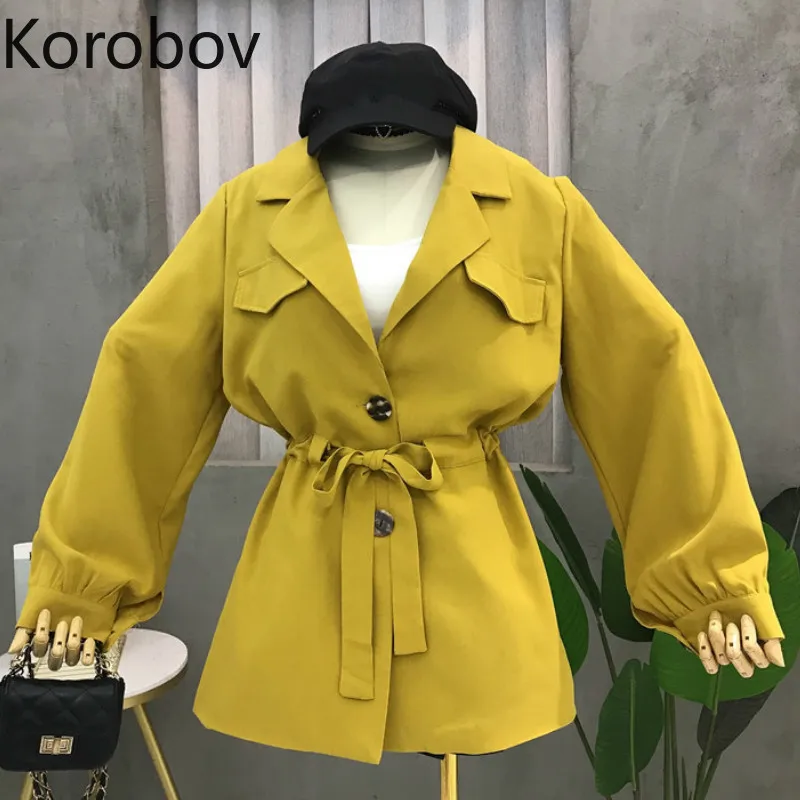 

Korobov Jacket Women Korean New Autumn Sashes Lacing Female Coats Vintage Long Sleeve Slim Chic Casual Jackets 78920
