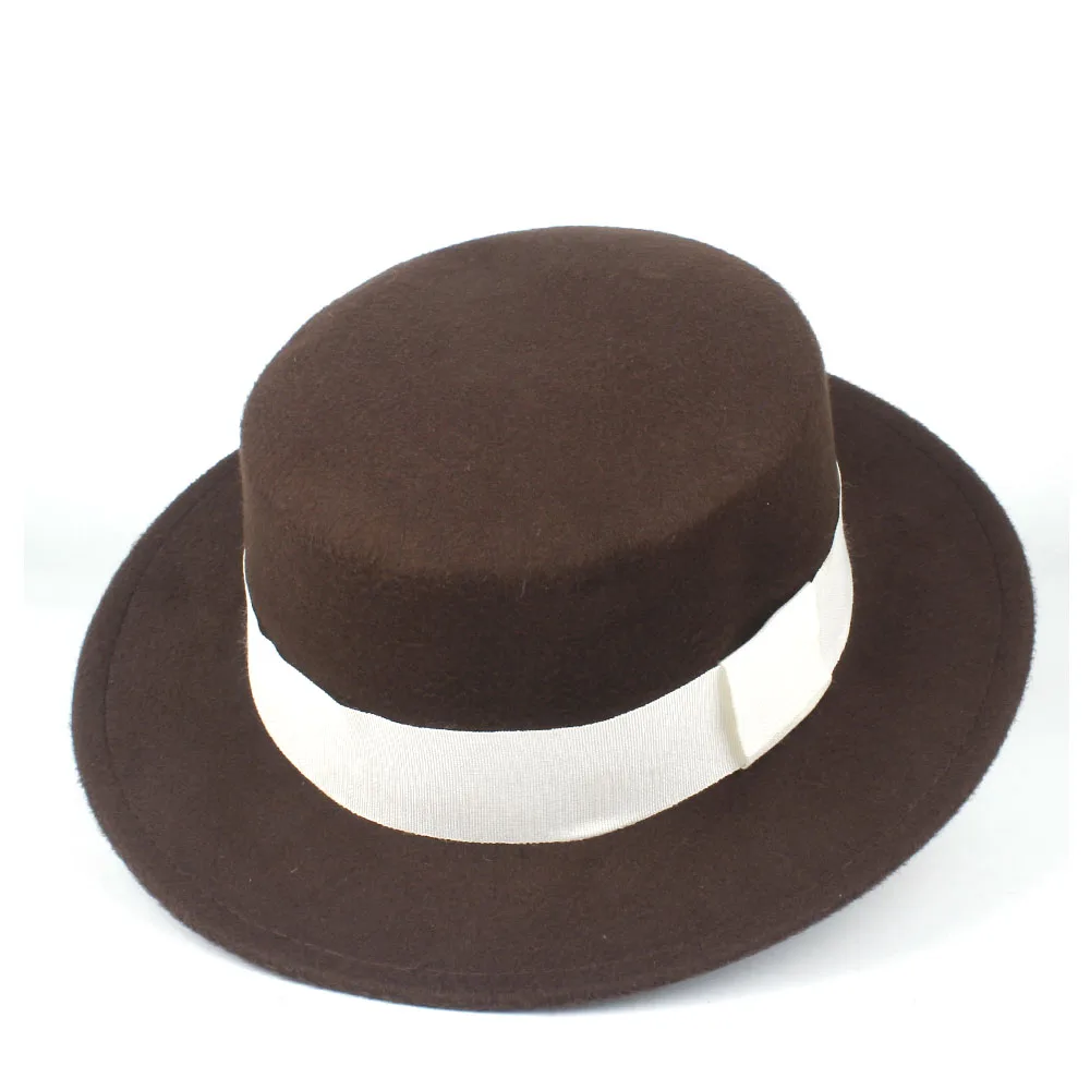Coffee Аутентичные мужчины Wo Мужчины Шерсть Fedora гладкая шляпа широкая шляпа друг вечерние шляпы шерсть мягкая фетровая шляпа размер 56-58 см - Цвет: Coffee