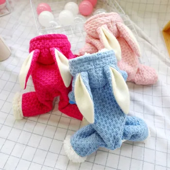 

Pet Jumpsuit for Autumn Winter Cotton Padded Dog Clothes Wool Rabbit Ears Decor 4 Legged THIN889