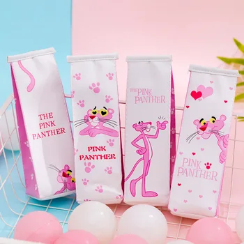 

Large Pink Panther Pencil Case Big Leather Pen Case Box Kawaii Milk Pencil Bags For Girls Gift Korean Stationery School Supplies