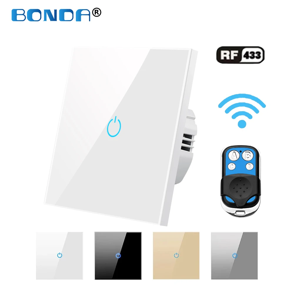 Remote Control Switch 220 V RF433 on Off Wireless Luxuray Glass Panel ...
