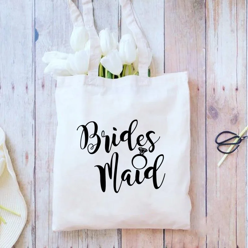 Fashion Shopping Bag Bridal Bachelorette Party Team Bride Wedding Gift Canvas Tote Shoulder Bags Reusable Eco Bag Casual Shopper