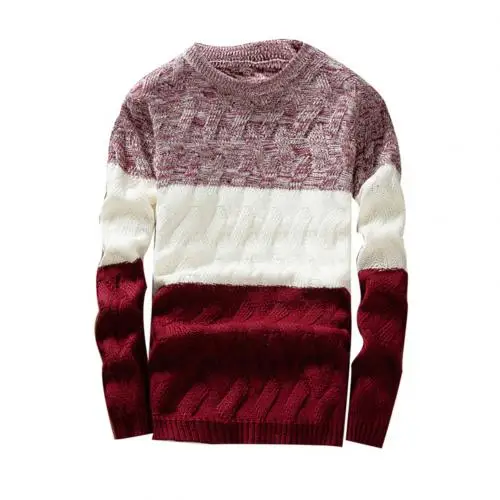 Мужские осенние свитера с круглым вырезом и длинным рукавом, свитер в стиле пэчворк, облегающий вязаный пуловер, свитер на осень и зиму, мужской свитер erkek - Цвет: Wine Red