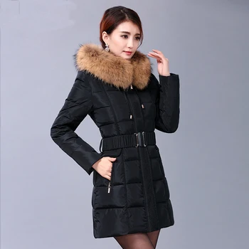 

Parka Winter Jacket Women 2020 Abrigos Mujer White Duck Down Jackets Thick Hood Natural Pure Raccoon Fur Collar Plus Size HJ460