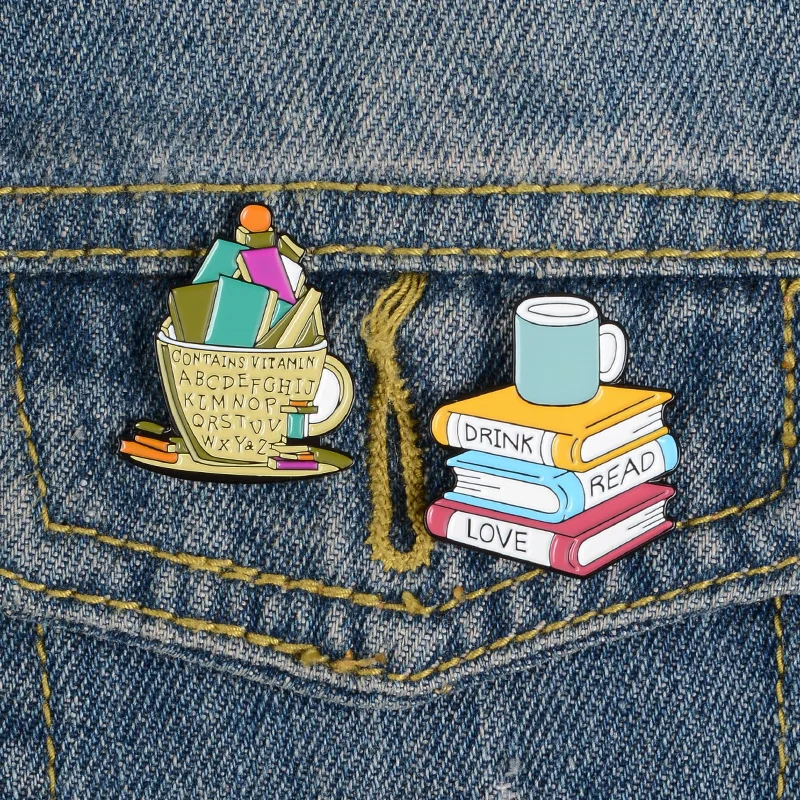 

Drink Read Love Enamel Pin Books Coffee Custom Brooch Backpack Clothes Lapel Pin Cartoon Badge Reading Jewelry Gift for Friends