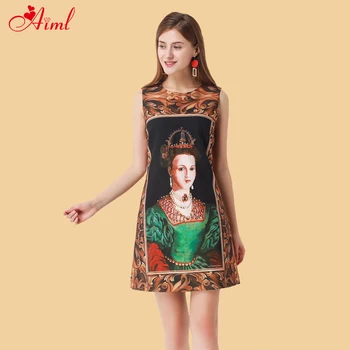 

Designer Female Spring Summer 2020 Vintage Sleeveless Luxurious Diamond Character Print Mini Dress Elegant Party Dresses New