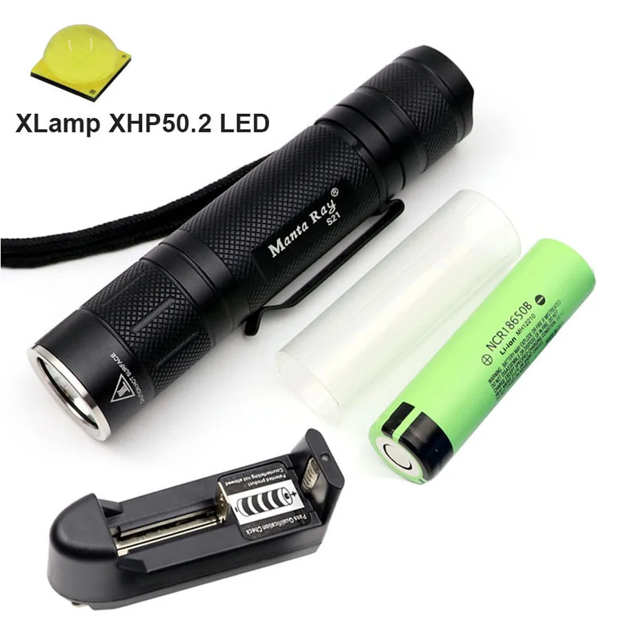 

S21 black flashlight torch CREE XHP50.2 6500K LED inside copper DTP board stepless dimming light design 21700 or 18650 battery