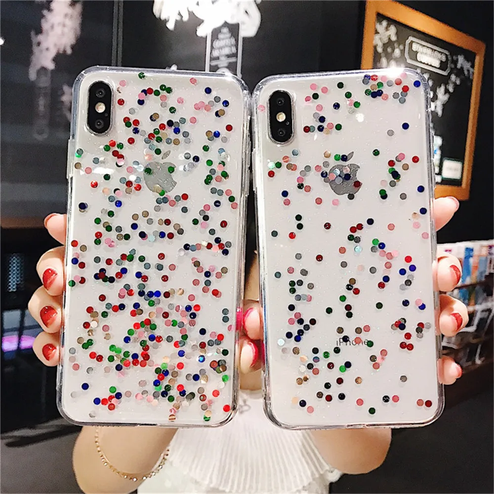 

TIKITAKA Glitter Dot Epoxy Phone Cases For iphone X XR XS Max Shinning Transparent Soft TPU Back Cover Fundas for iPhone 7 8Plus
