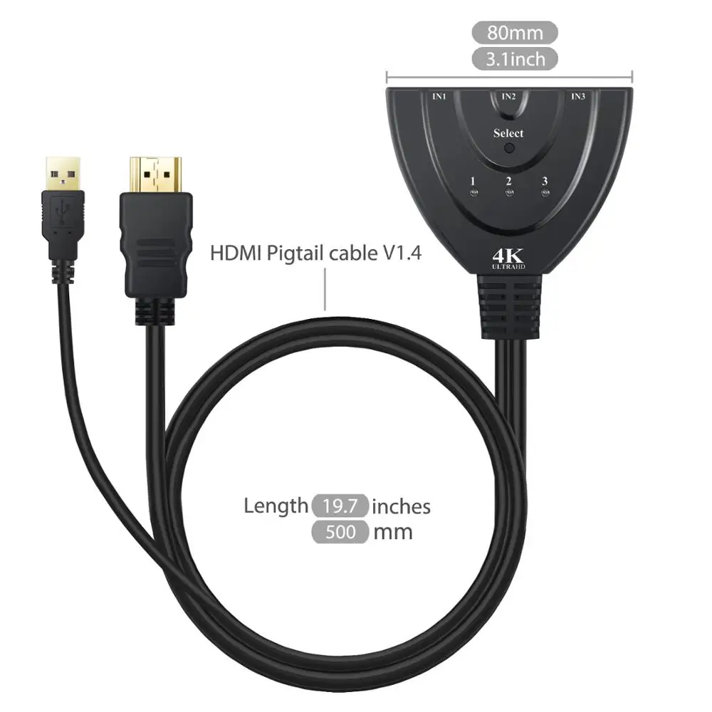 LiNKFOR 3 в 1 выход HDMI Swich подставка для концентратора 4K 3D Порт коммутатор с usb кабелем