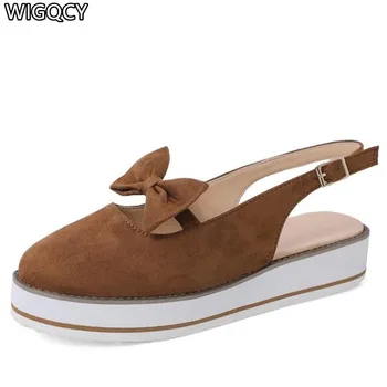 

2020 Spring Women Flats Shoes Platform Sneakers Buckle Strap Flats Leather Suede Ladies Loafers Casual Bow-knot Shoes Woman D762