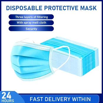 

5/100PCS Disposable Protective Mask 3 Layers Non-woven Elastic Earloop Dustproof Face Masks 12-24 Hours Shipping
